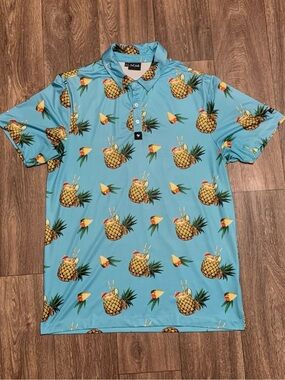 Bad Birdie Tropical Pineapple Print Golf Polo.